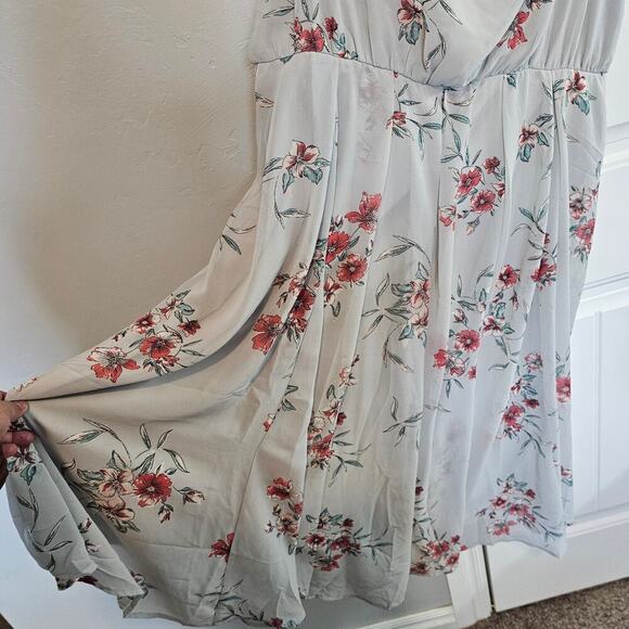 Torrid Chiffon Pleated Dress Women Size 2X Gray Floral Cowl Neck Cottage Fairy - Picture 4 of 12